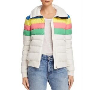 Perfect Moment Jacket Women Large Queenie Quilted Puffer Ski Rainbow Stripe Chic